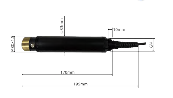 Optical dissolved oxygen sensor diagram and dimensions for TDO100