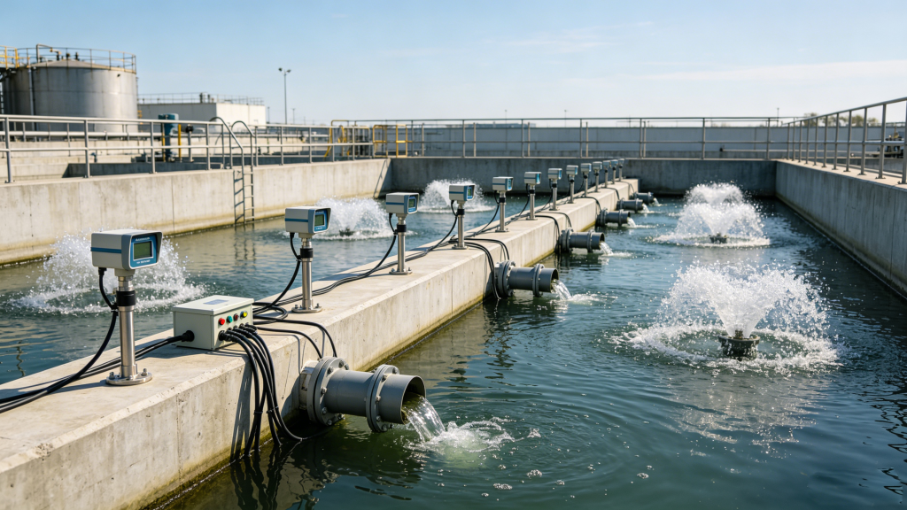 Large scale wastewater treatment plant deployment of dissolved oxygen sensor engineering specifications with 50 plus optical sensors in aeration basin
