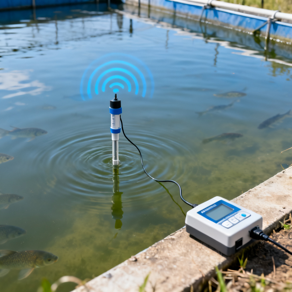 Optical DO sensor aquaculture application deployment in fish farm pond