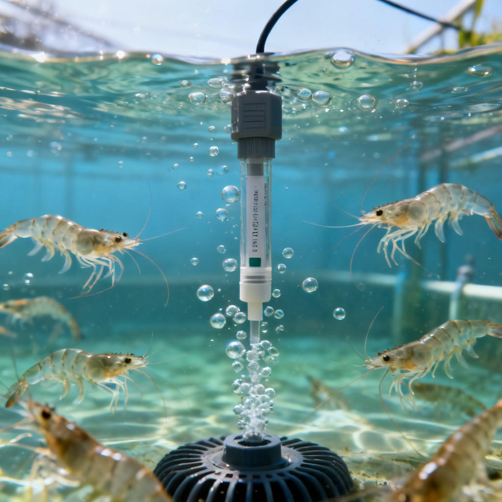 aquaculture DO sensor installation showing correct probe placement 